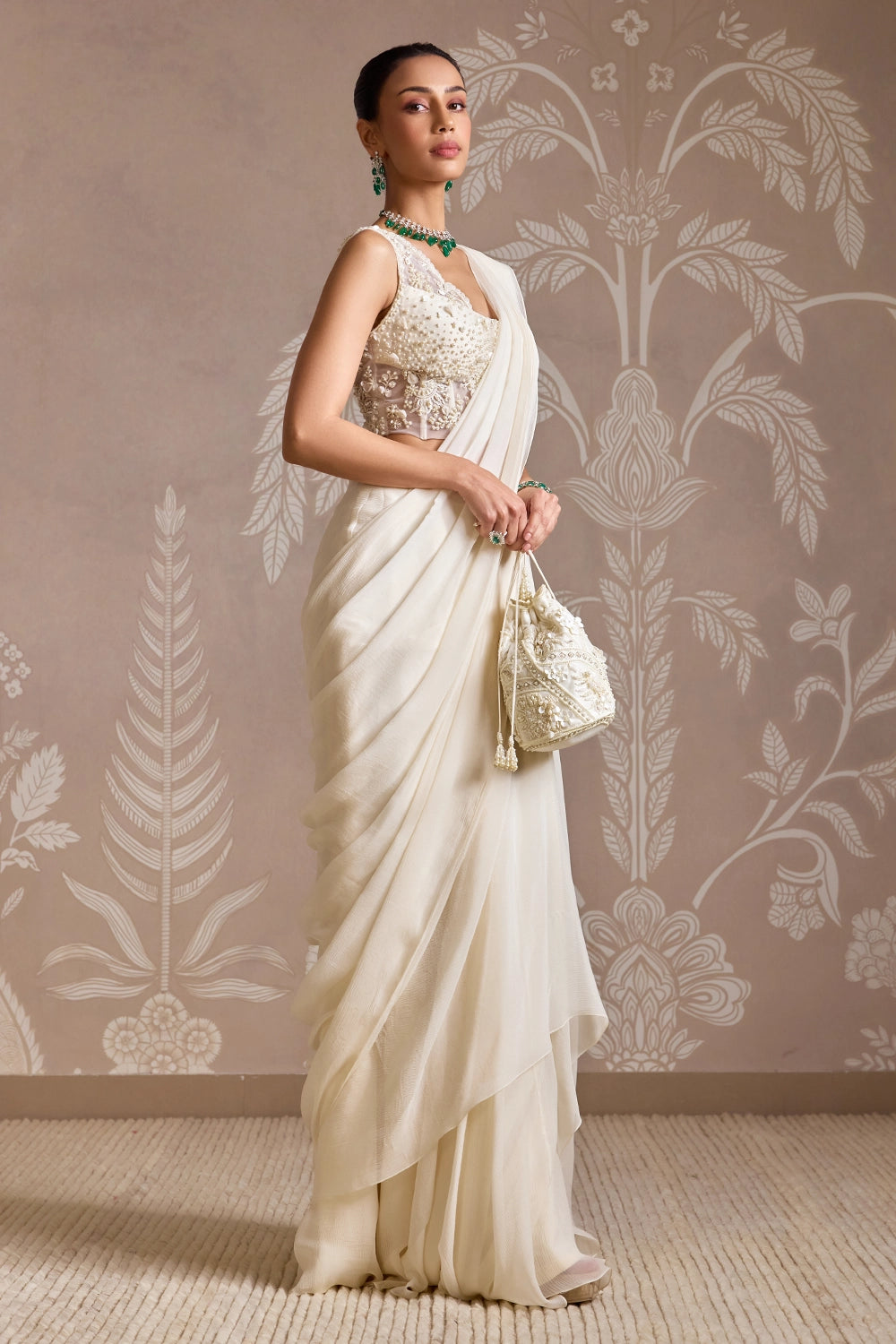 Ethereal Ivory Corset Spindle Sari Set