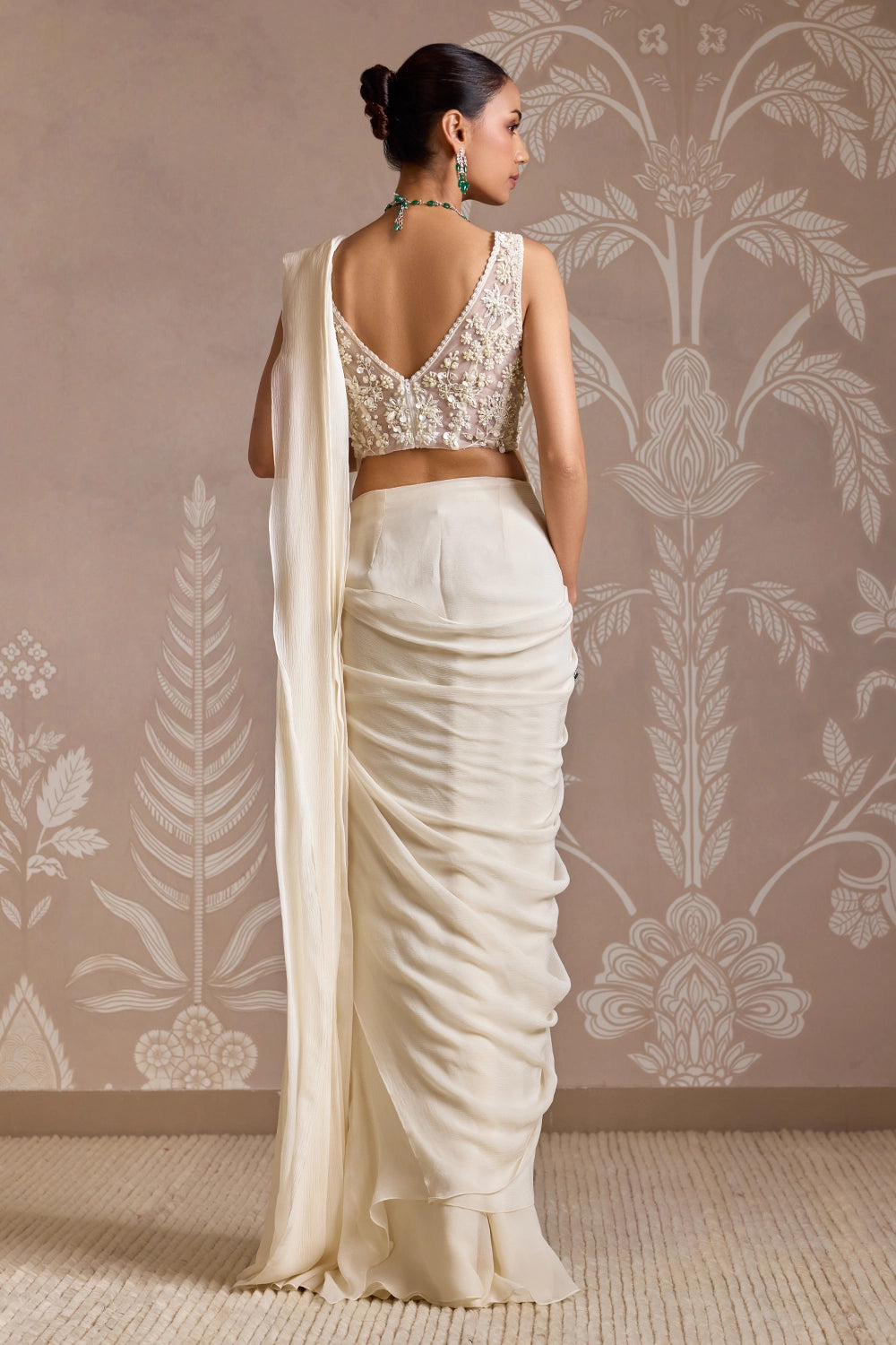 Ethereal Ivory Corset Spindle Sari Set