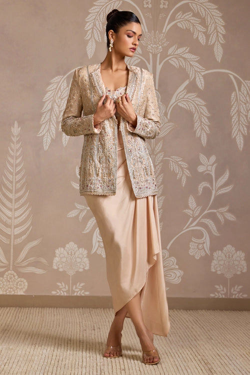 Loop Gunmetal Tissue Jacket & Silk Skirt Set