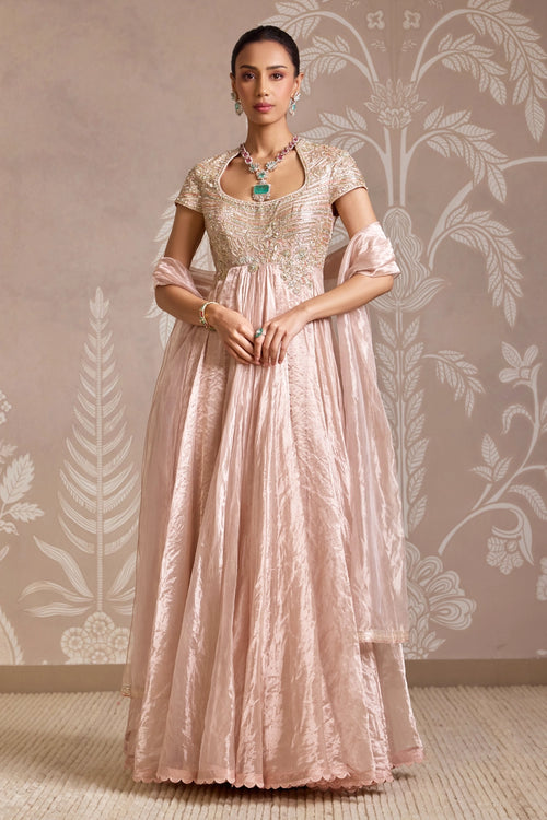 Ornate Rose Gold Anarkali & Dupatta Set