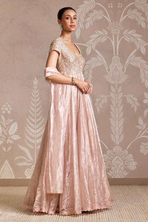 Ornate Rose Gold Anarkali & Dupatta Set