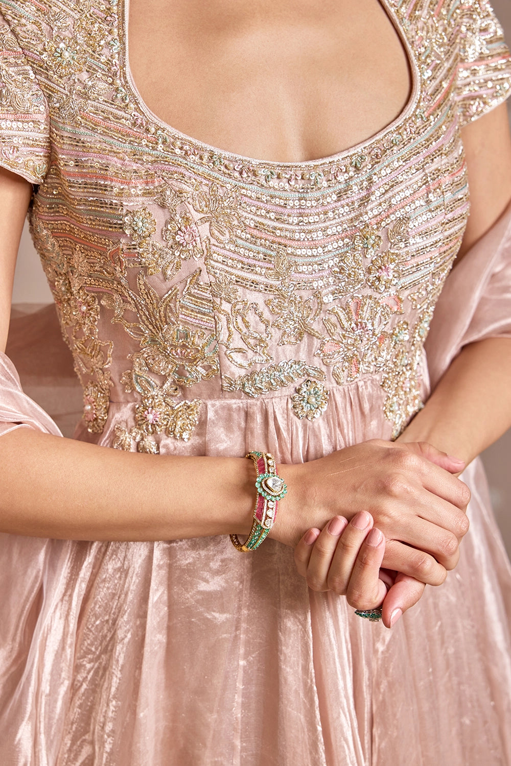 Ornate Rose Gold Anarkali & Dupatta Set