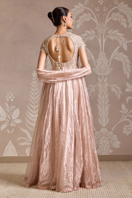 Ornate Rose Gold Anarkali & Dupatta Set