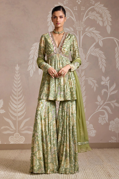 Fray Mint Print Couture Garara Set