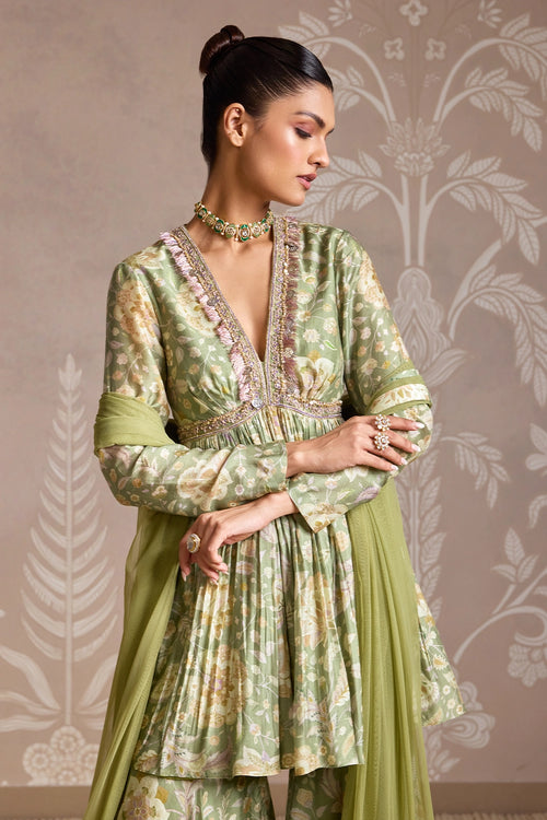 Fray Mint Print Couture Garara Set