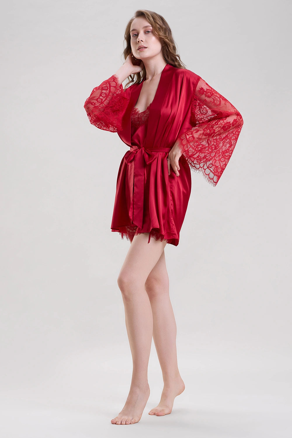 Red Robe with Lace Sleeves