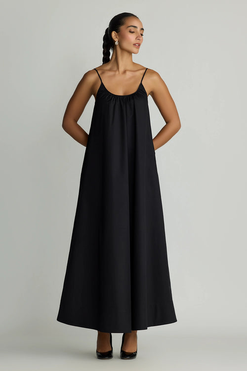 Black Egyptian Cotton Long Trapeze Dress