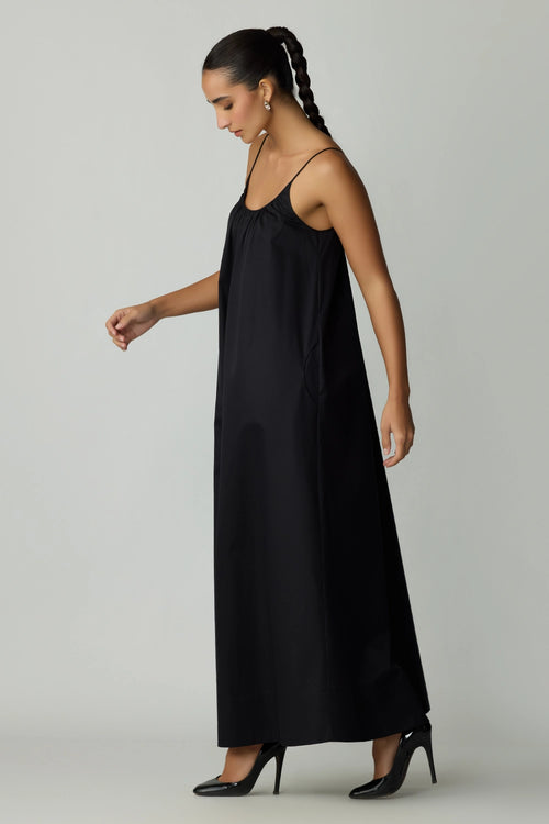 Black Egyptian Cotton Long Trapeze Dress