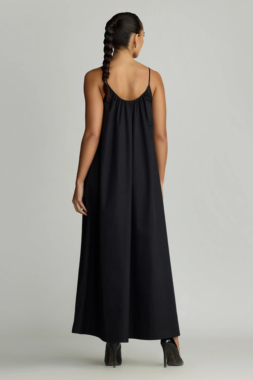 Black Egyptian Cotton Long Trapeze Dress