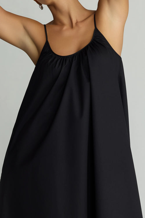 Black Egyptian Cotton Long Trapeze Dress