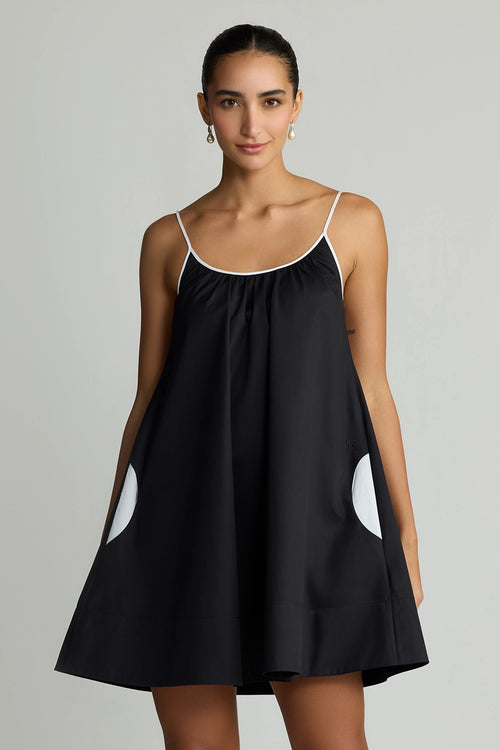 Black and White Egyptian Cotton Short Trapeze Dress
