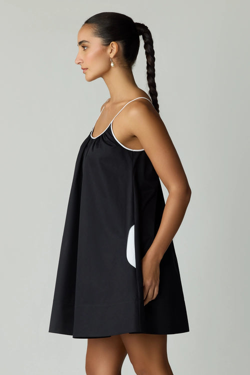 Black and White Egyptian Cotton Short Trapeze Dress