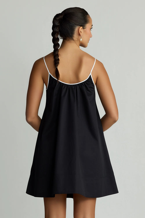 Black and White Egyptian Cotton Short Trapeze Dress
