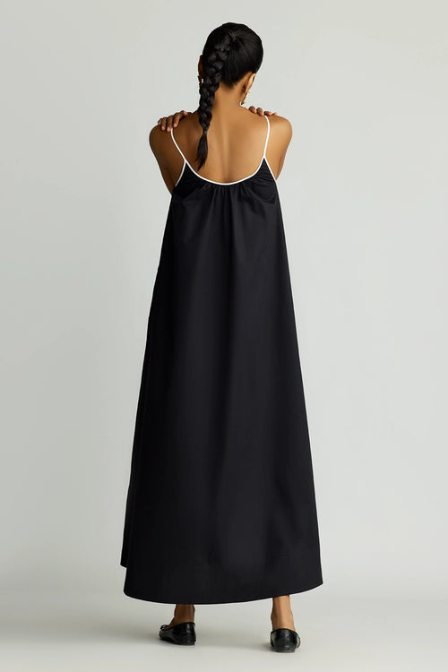 Black And White Egyptian Cotton Long Trapeze Dress