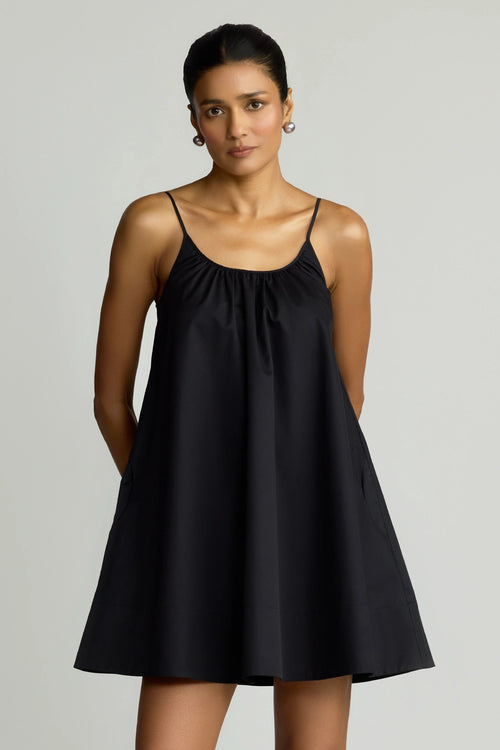 Black Egyptian Cotton Short Trapeze Dress