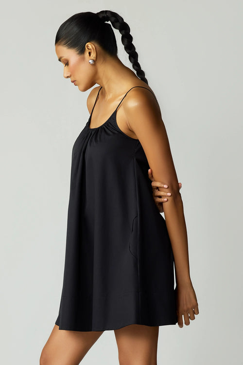 Black Egyptian Cotton Short Trapeze Dress