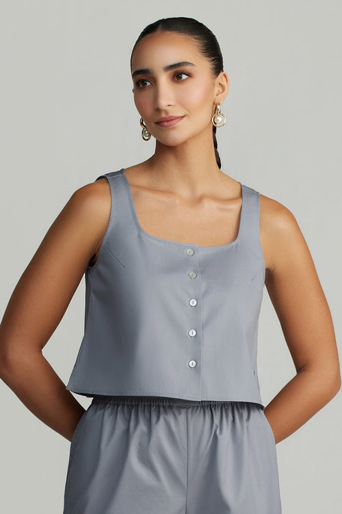 Powder Blue Egyptian Cotton Cropped Sleeveless Top