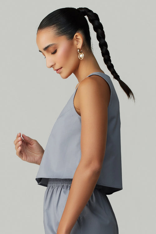 Powder Blue Egyptian Cotton Cropped Sleeveless Top