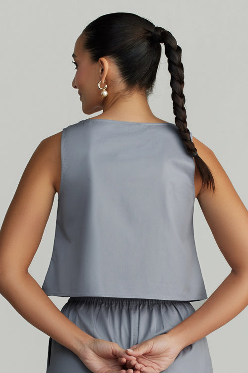 Powder Blue Egyptian Cotton Cropped Sleeveless Top