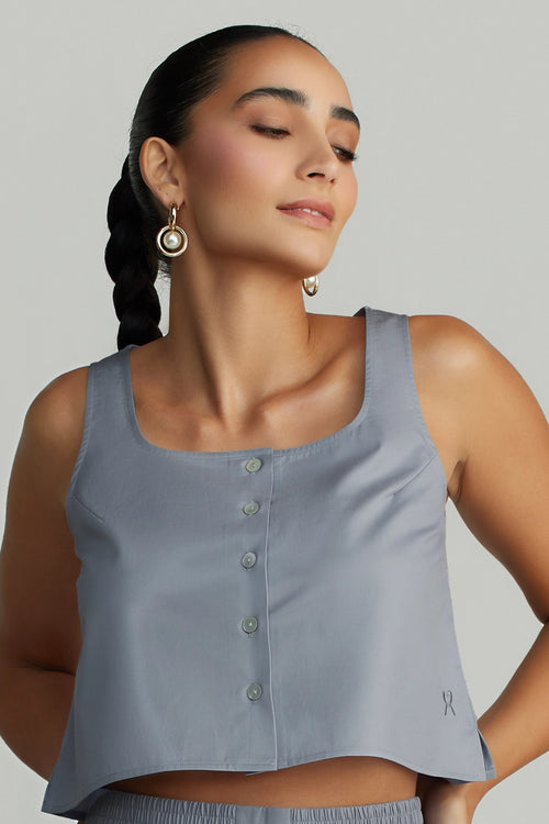 Powder Blue Egyptian Cotton Cropped Sleeveless Top