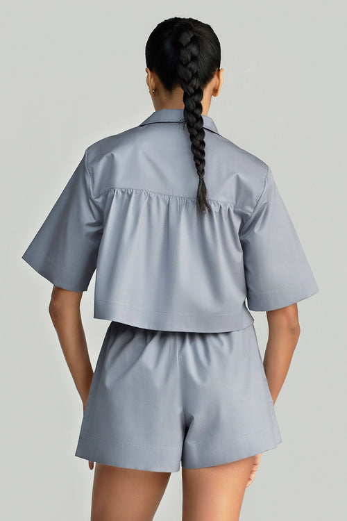 Powder Blue Egyptian Cotton Cropped Bowling Shirt