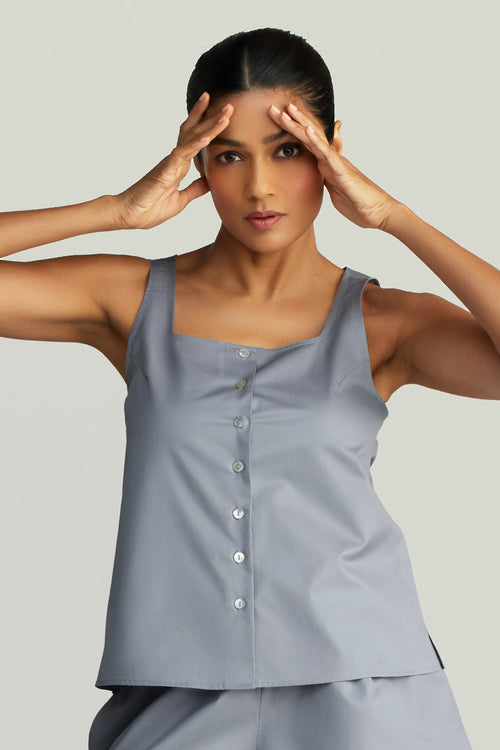 Powder Blue Egyptian Cotton Sleeveless Top
