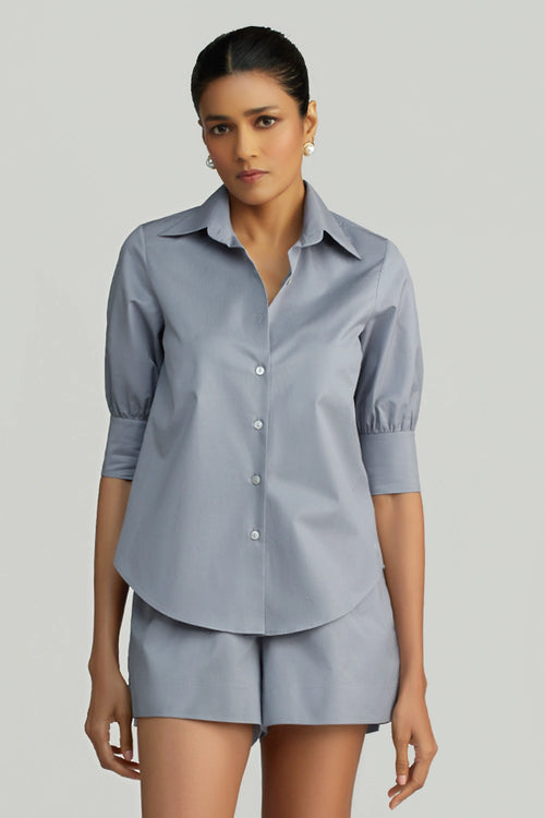 Powder Blue Egyptian Cotton Short-Sleeved Shirt
