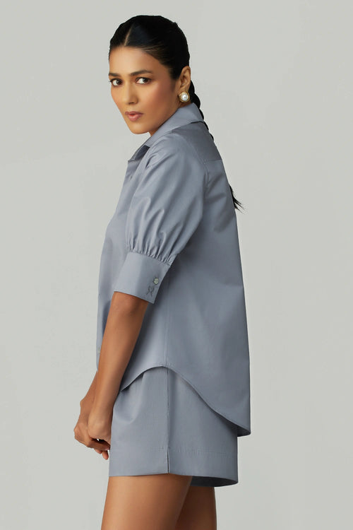 Powder Blue Egyptian Cotton Short-Sleeved Shirt