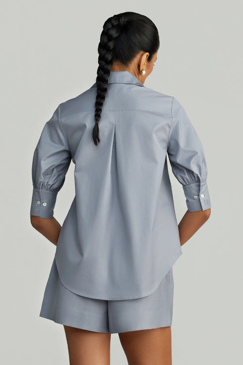 Powder Blue Egyptian Cotton Short-Sleeved Shirt