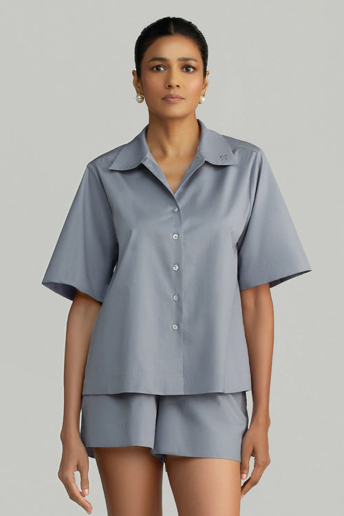 Powder Blue Egyptian Cotton Bowling Shirt