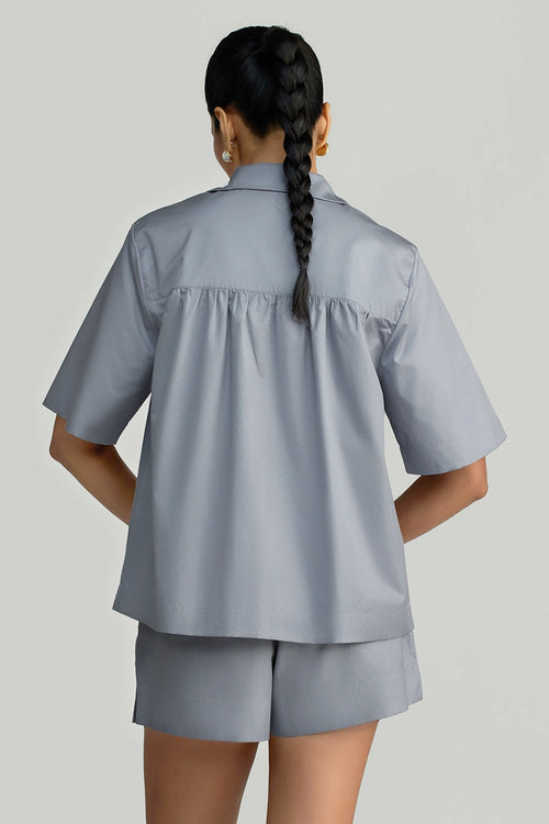 Powder Blue Egyptian Cotton Bowling Shirt
