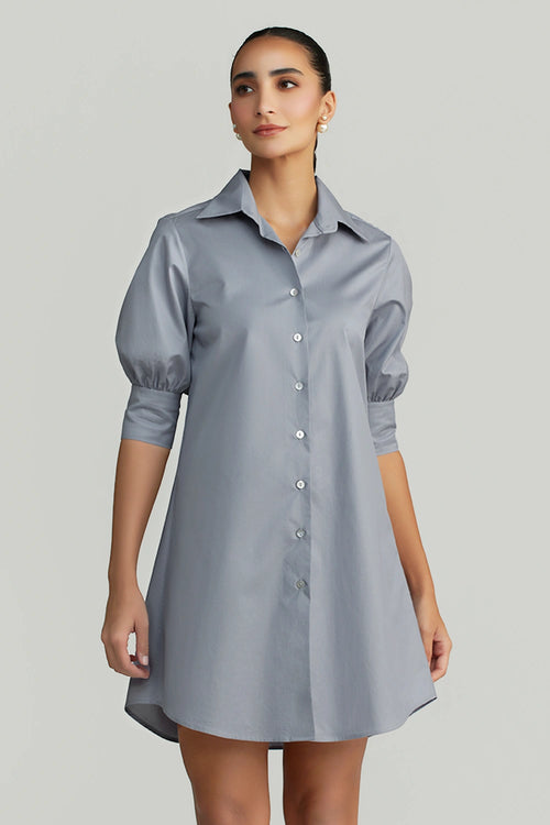 Powder Blue Egyptian Cotton Short Shirt Dress