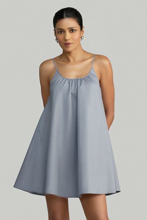 Powder Blue Egyptian Cotton Short Trapeze Dress