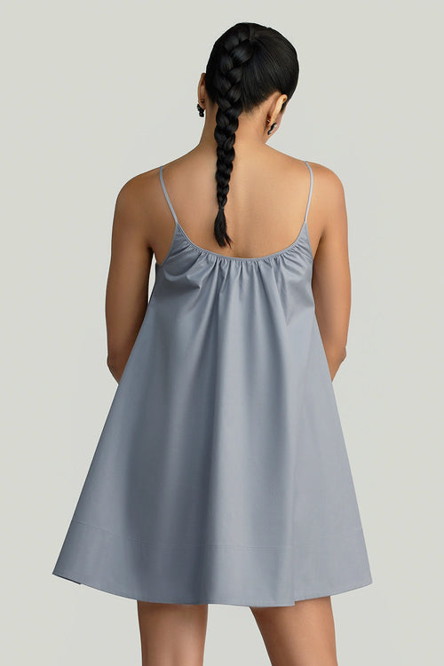 Powder Blue Egyptian Cotton Short Trapeze Dress