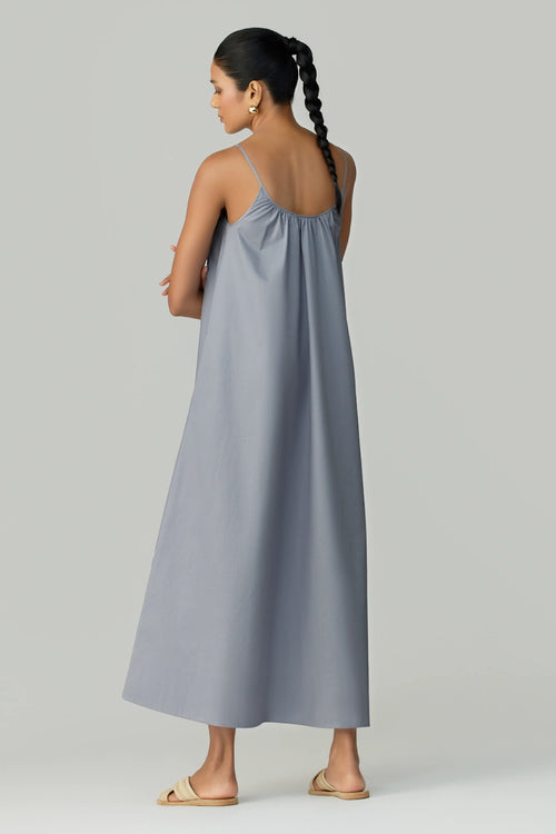 Powder Blue Egyptian Cotton Long Trapeze Dress