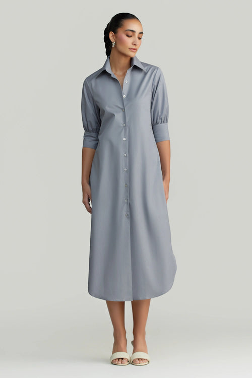 Powder Blue Egyptian Cotton Long Shirt Dress