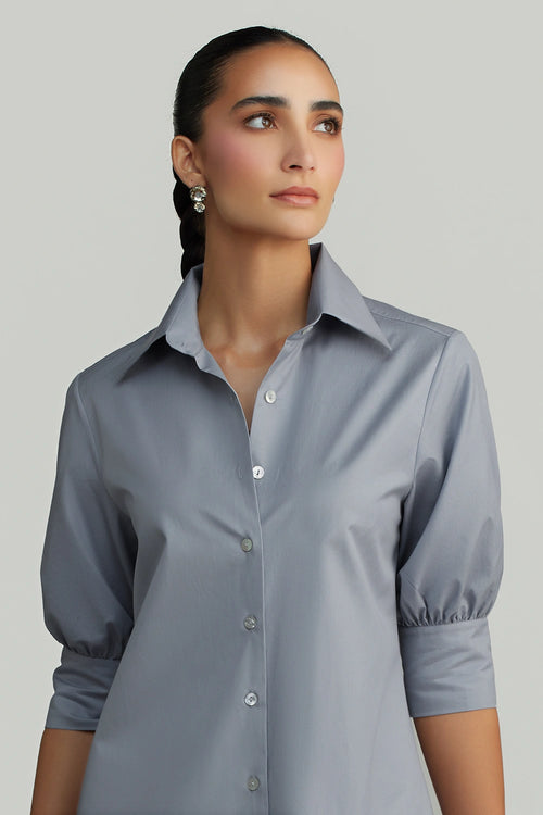 Powder Blue Egyptian Cotton Long Shirt Dress
