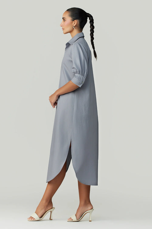 Powder Blue Egyptian Cotton Long Shirt Dress