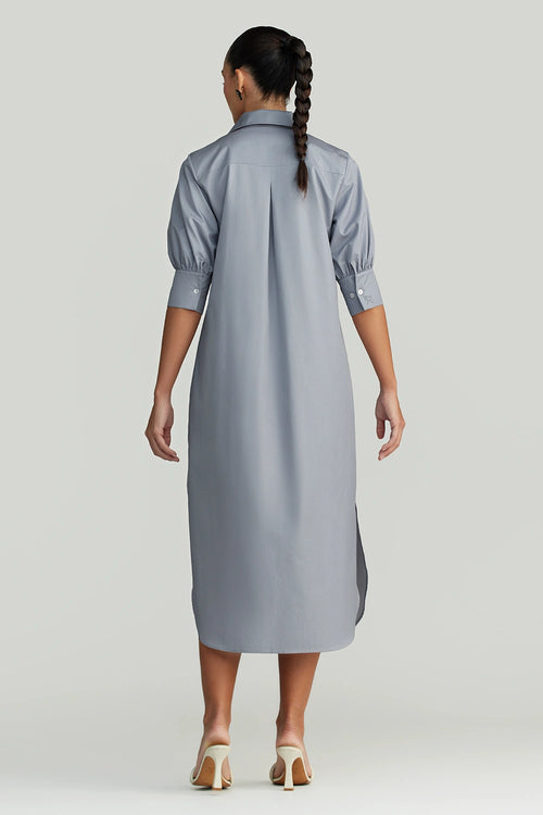 Powder Blue Egyptian Cotton Long Shirt Dress