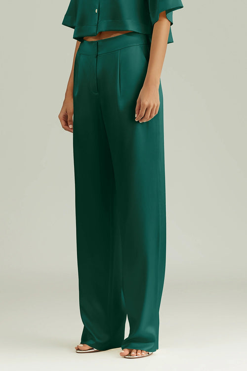 Emerald Silk Pleated Trousers
