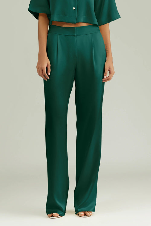 Emerald Silk Pleated Trousers