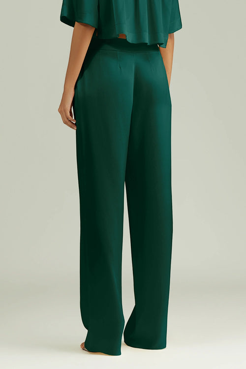 Emerald Silk Pleated Trousers