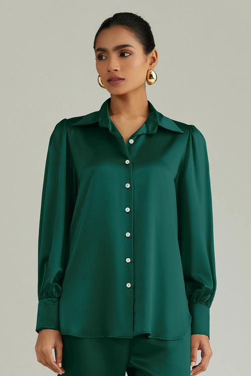 Emerald Silk Bishop Sleeved Shirt