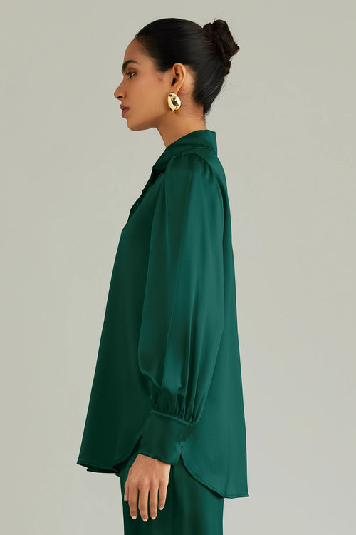 Emerald Silk Bishop Sleeved Shirt