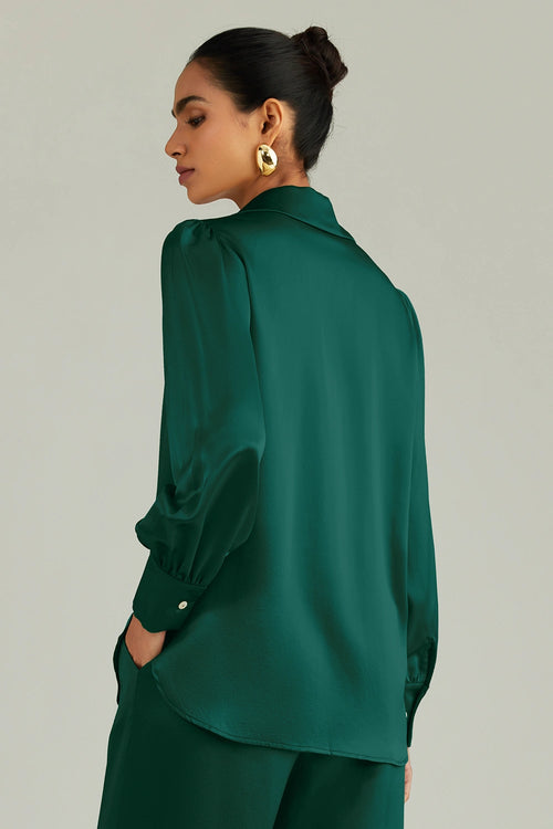 Emerald Silk Bishop Sleeved Shirt
