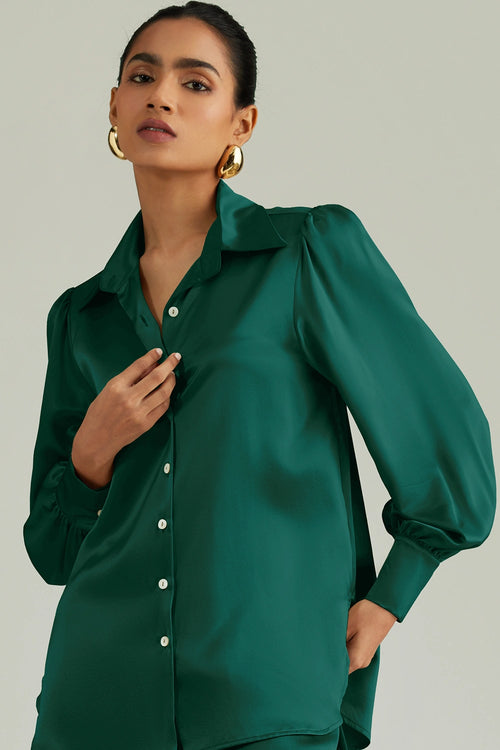 Emerald Silk Bishop Sleeved Shirt