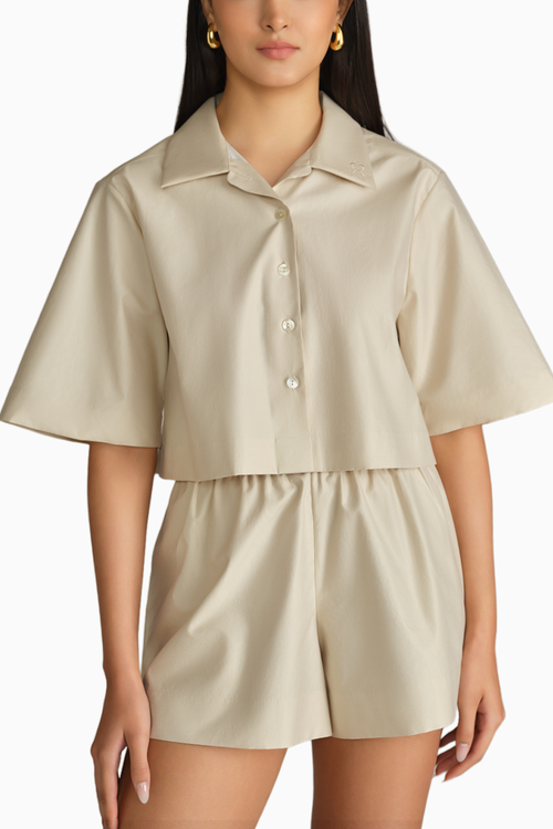 Fawn Egyptian Cotton Cropped Bowling Shirt
