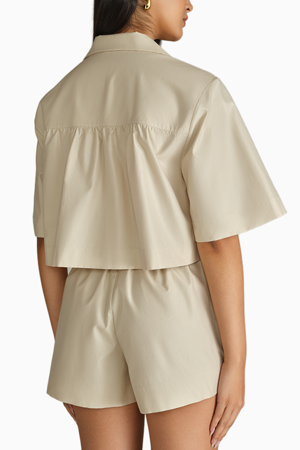 Fawn Egyptian Cotton Cropped Bowling Shirt