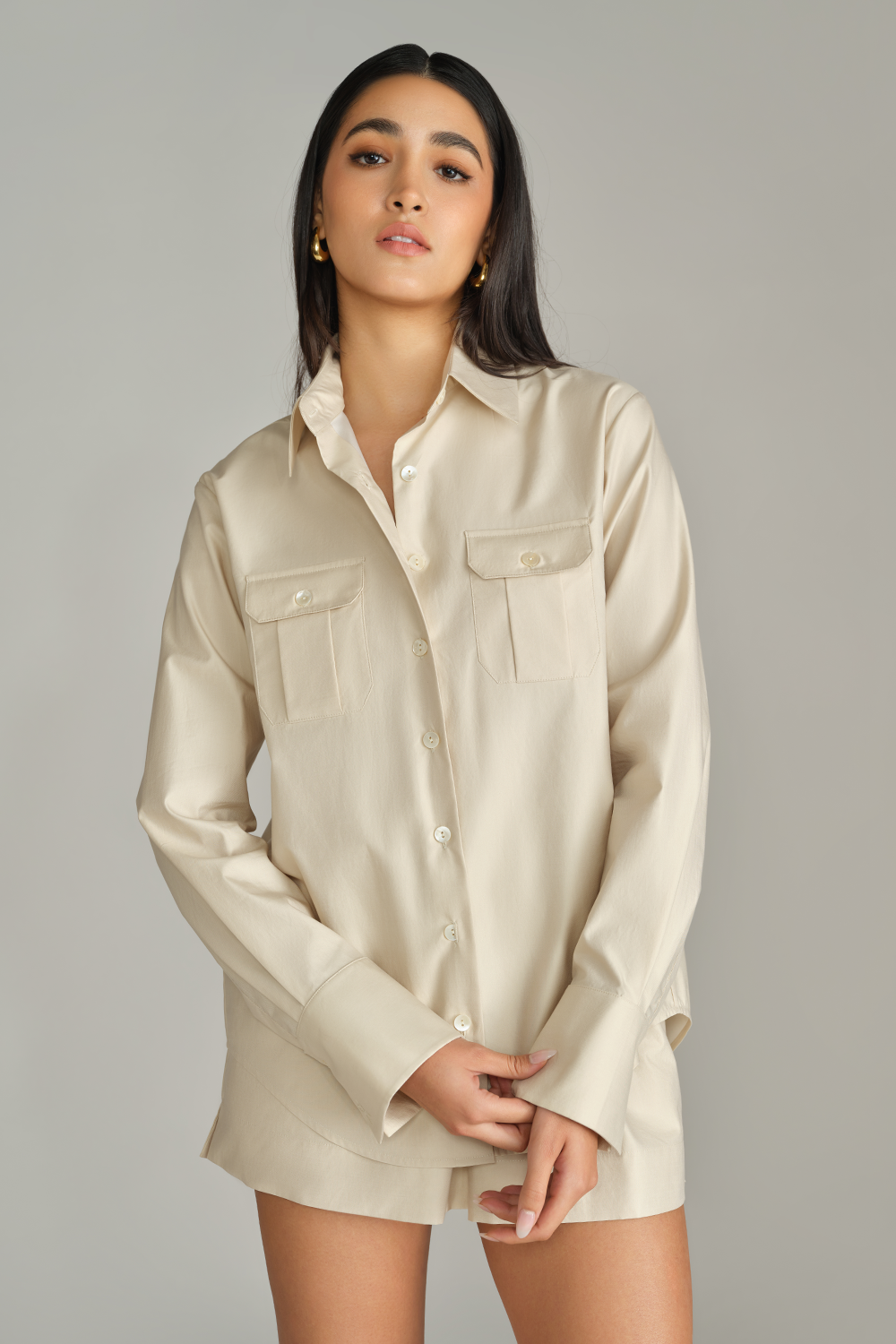 Fawn Egyptian Cotton Oversized Long-Sleeved Shirt
