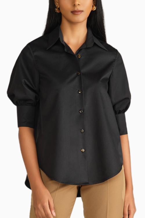 Black Egyptian Cotton Short-Sleeved Shirt